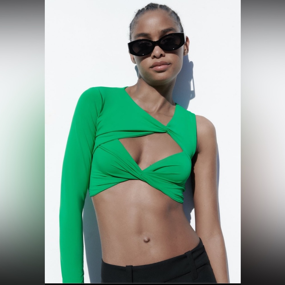 zara knotted asymmetric top green small